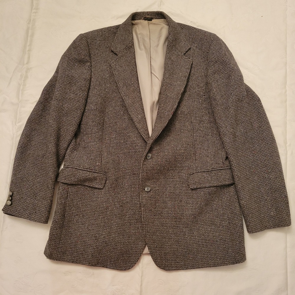 Haggar 44L Blazer Grey Tweed 2 Button Single Vent Academia Sport Coat Preppy